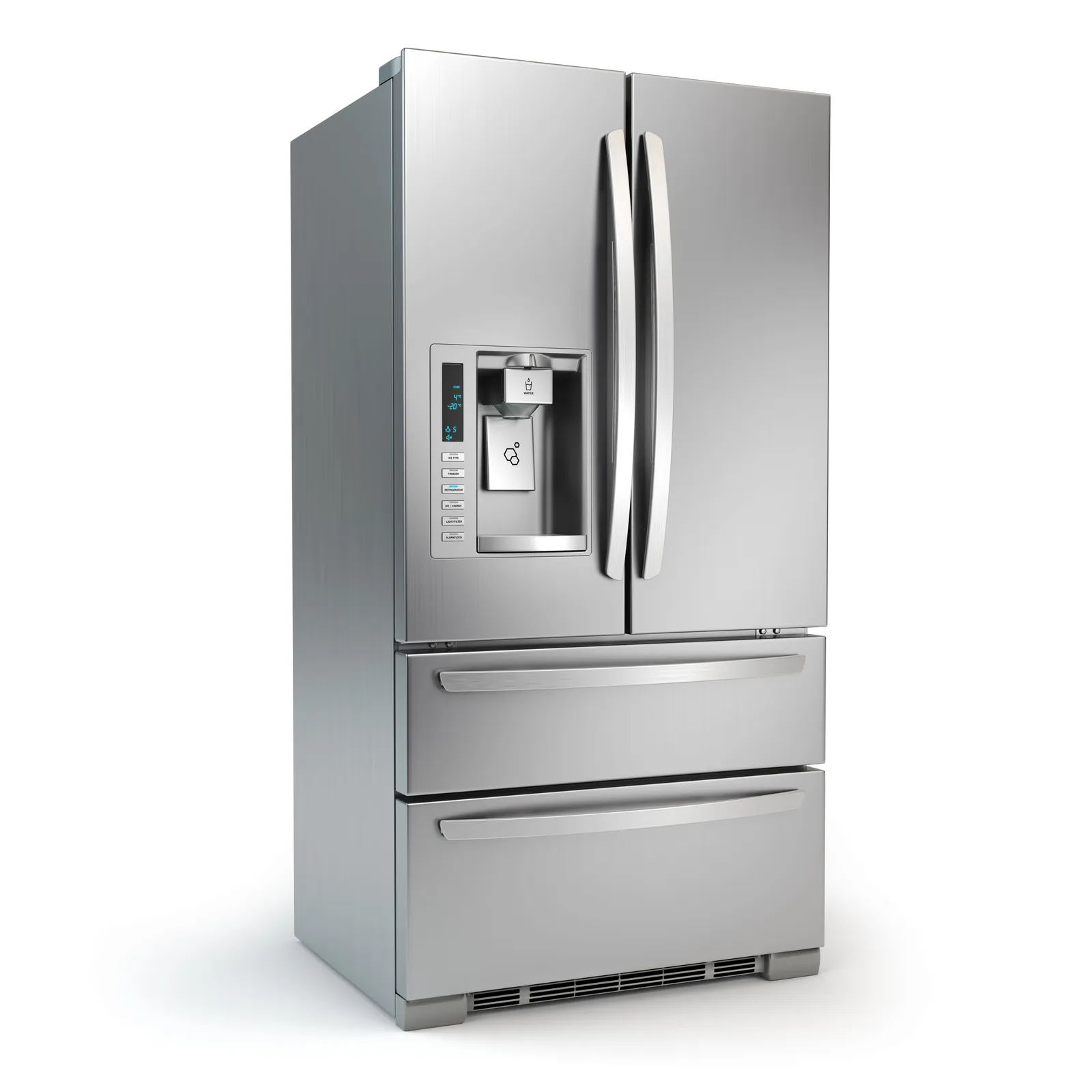 Modern stainless steel fridge running quietly in a bright kitchen Modern stainless steel fridge running quietly in a bright kitchen